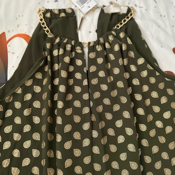 Michael Kors |  Bergalia Metallic Foil Trapeze Dress | Medium | Green - Picture 9 of 9